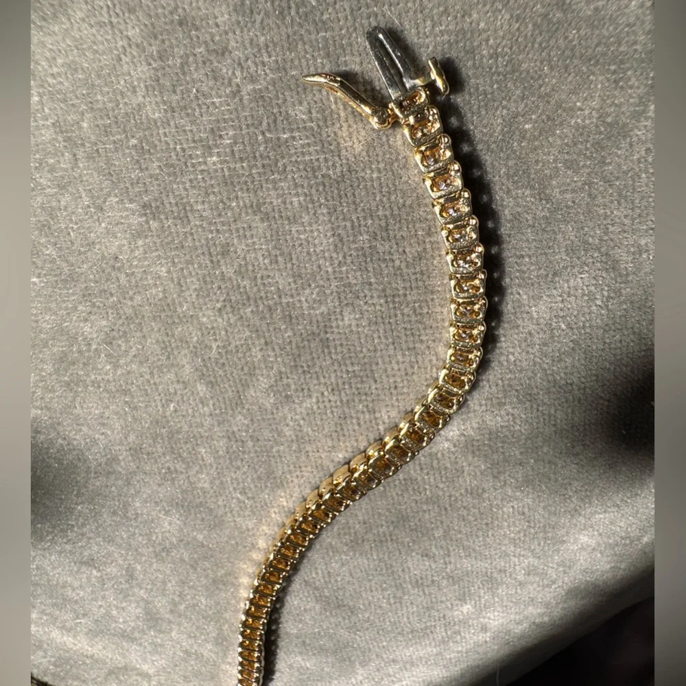 14k Gold Half Bezel Diamond Link Tennis Bracelet